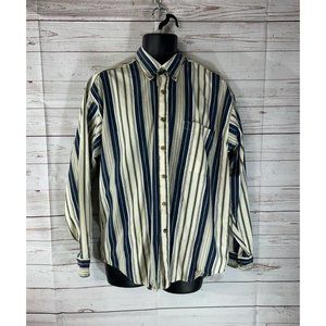 American Blue Button Down Shirt Mens Size Large Blue Tan Stripe Long sleeve